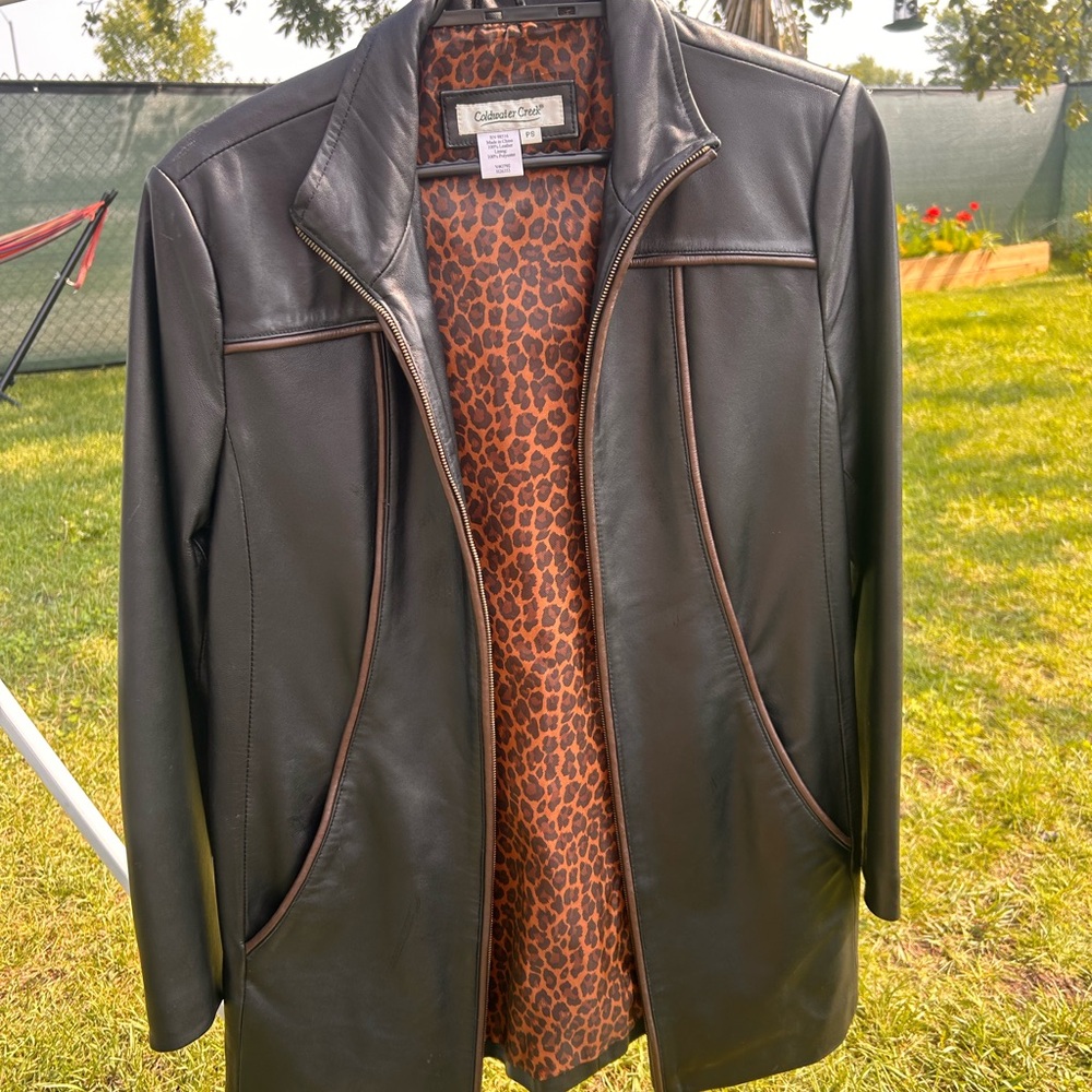 Soft Genuine Leather Jacket with Leopard-print Lining - Picture 2 of 16